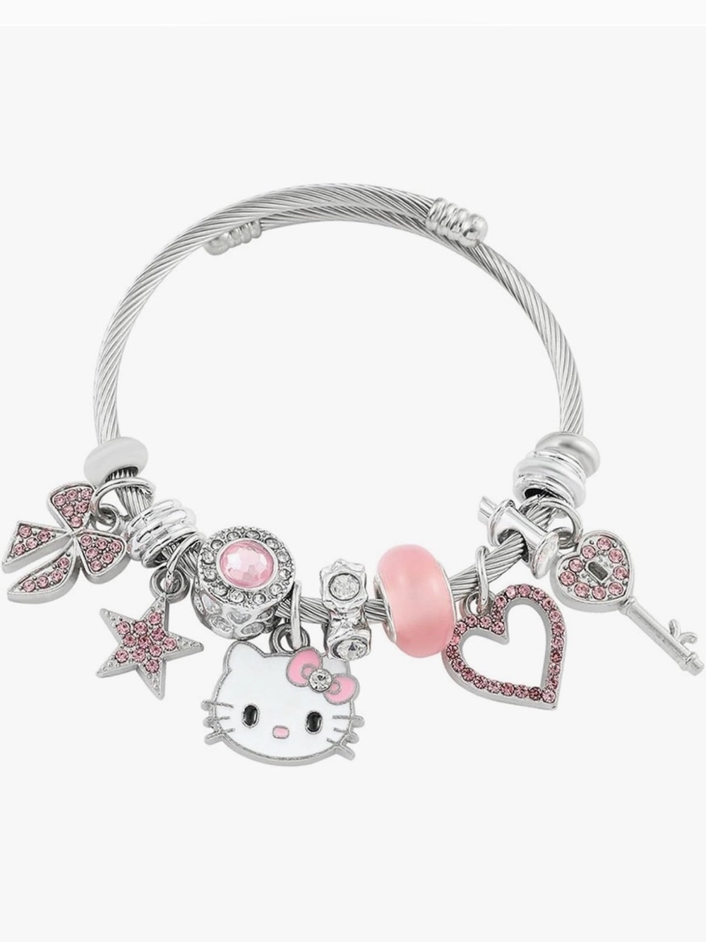💕NEW Sparkling Swarovski Crystal Silver Hello Kitty Bracelets: Pink, Red, Blue